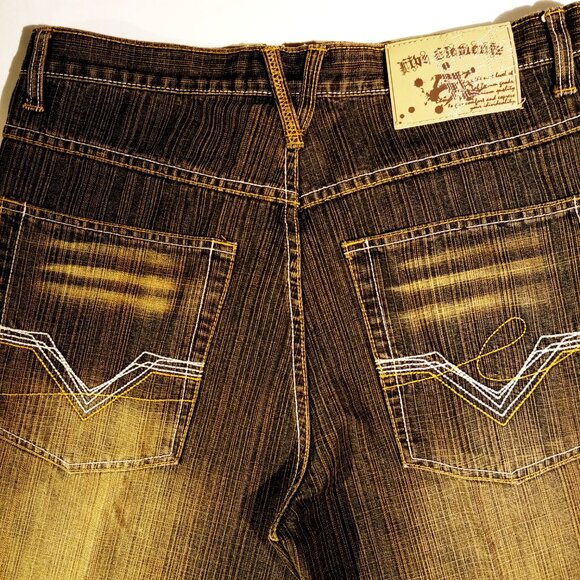 FIVE ELEMENTZ JEANS  34 x 30  Baggy  Blue/Gold Denim  Skater  Pkt Stitch Y2K EUC - Picture 7 of 12